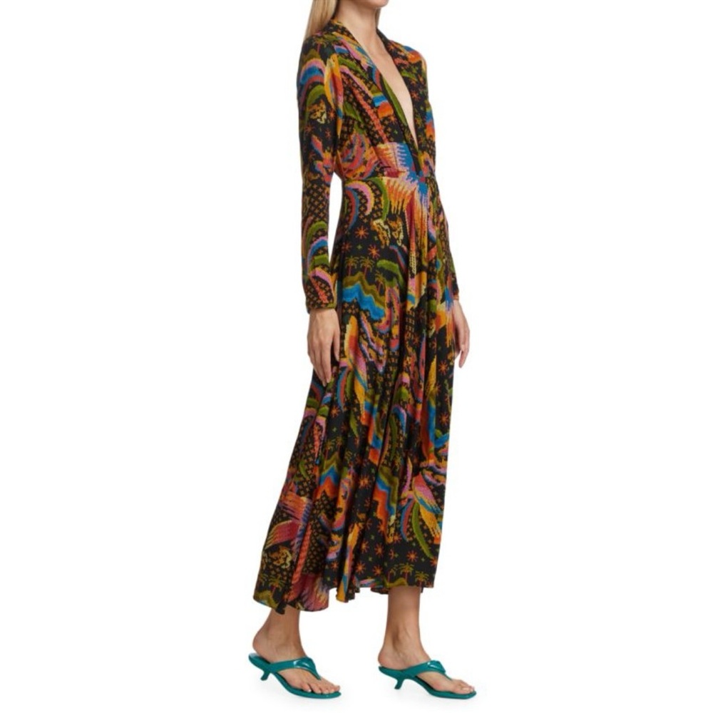 NEW Farm Rio Maxi Dress Macaw Island Print L/S Black Bird Multi Print Boho Small - Picture 5 of 7